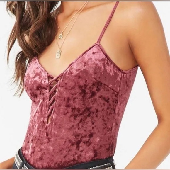 Forever 21 Crushed Velvet Lace-Up Plum Small Cami Top - Picture 1 of 6